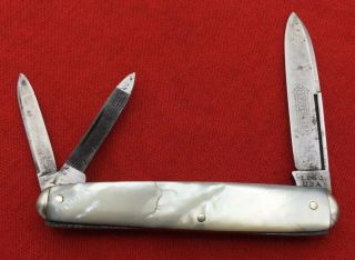 Vintage L.  F.  & C.  3 - Blade Splitback Whittler Pocket Knife C1912 - 1950 Fiery Pearl