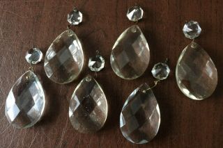 6 Large Vintage Crystal Glass Chandelier Faceted Teardrop Prisms 3.  5 " X1.  75 "