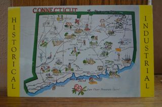1957 Historical - Industrial Map Of Connecticut The Nutmeg State Postcard