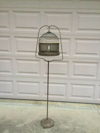 Antique Bird Cage Stand With Bird Cage