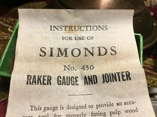 Vintage Logging / Logger Crosscut Simonds No 450 Saw Sharpening Set Raker Gauge 4