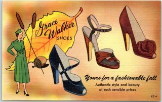 Vintage Grace Walker Shoes Linen Advertising Postcard Women 