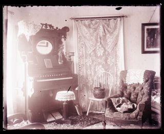 One (1) Late 1800s/early 1900s Glass Negative; Interior View,  2nd Lg.  Pump Organ