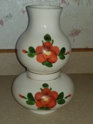 Vintage White Milk Glass Double Bubble Shade Globe Chimney Orange Flower Painted
