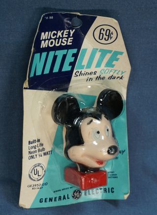 Vintage Disney Mickey Mouse Nite Lite Package 1965 Night Light G.  E.  It