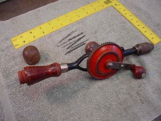 Craftsman Vintage Egg Beater Red Hand Drill.  WITH 8 DRILL BITS. 3