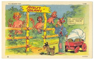 Ray Walters Postcard Curteich Linen Nudist Colony C - 134 1936