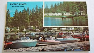 Vintage 50s Boats Picnic Pines On Silver Lake Medical Lake Washington Post Card