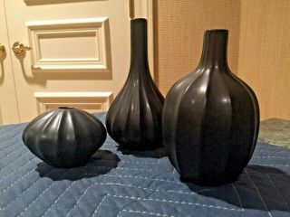 Set Of Three Black Gourd Ceramic Vases By Jonathan Adler