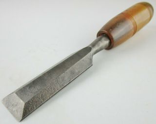 Vintage Beveled Edge Wood Chisel With Handle 1  Wide Short Stubby Butt Design