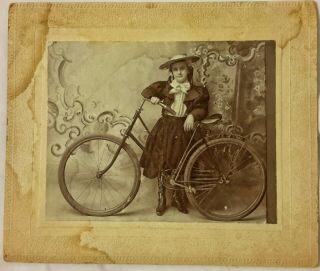 Vintage Cabinet Photo Of Pretty Girl Joy Craig With Bicycle Bike Bakersfield Ca.