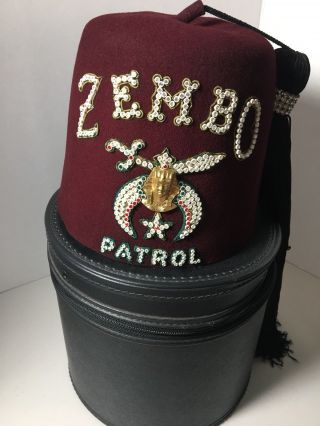 Vintage Masonic Zembo Shriners “patrol” Pez Cap With Jewels Hat Case Pin Tie