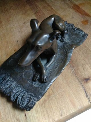 Bronze Dog Statue,  Whippet/ Greyhound On Small Rug.