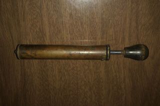 Vintage Brass Wood Handle Hand Air Pump - For Lamp? Stove? Bicycle? - 7 "