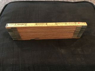 Vintage Antique Wood And Brass Sliding Ruler Interlox No 106 In 6 Ft Length Tool