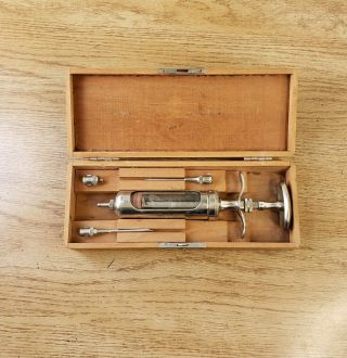 Veterinarian Syringe Kit Wooden Box Vintage Needles Parke Davis Wood