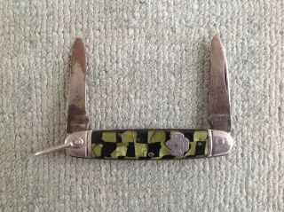 Girl Scout Vintage Featherweight Knife W/mottled Green Mother Of Pearl Handle Us