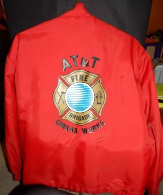 Vintage At&t Omaha Fire Brigade Nylon Coat Emt Firefighter Furlined