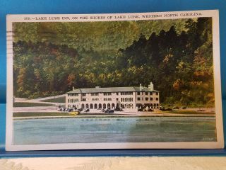 1928 Vintage White Border Postcard Lake Lure Inn Western Nc Mountains Asheville