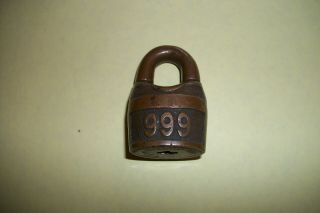 999 Padlock Brass Old Vintage Embossed Lock (no Key)