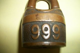 999 Padlock Brass Old Vintage Embossed Lock (no key) 2