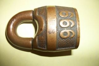 999 Padlock Brass Old Vintage Embossed Lock (no key) 3