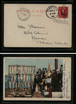 Us Miami Fishing Post Card To Bahamas 1908 Paquebot Kl0811