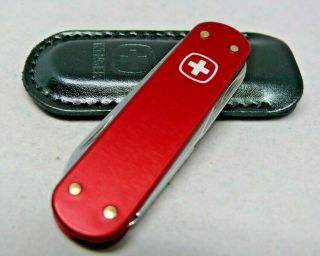 Wenger Esquire Red Alox 65mm Swiss Army Knife In Leather Case