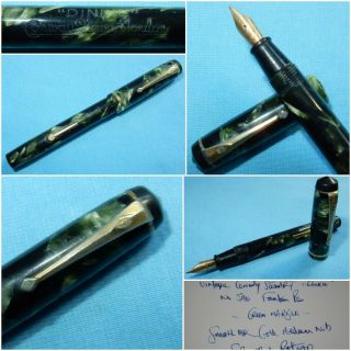 Vintage Conway Stewart Dinkie 540 Fountain Pen Green 14k Gold Med Restored
