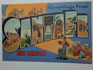 Vintage 1940s Greetings From Santa Fe Mexico Large Letters Postcard