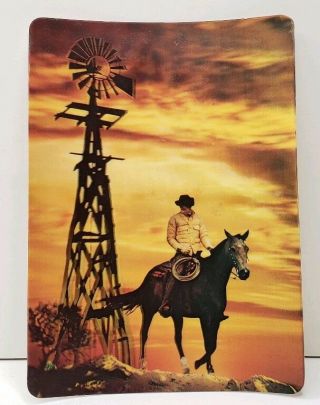 Cowboy And Windmill Golden Skies 3d Lenticular Vintage Postcard A13