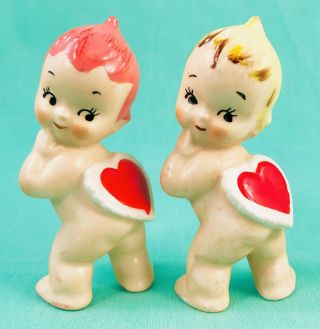 ❤️ Cute February Blonde Boy Angel Figurine Vtg Napco Lefton Valentiny Heart ❤️