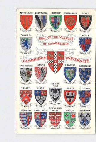 Antique Postcard England Cambridge University Arms Of The Colleges