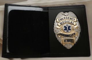 Silver Emergency Medical Technician Emt Badge In Herospride 9100 Badge Case
