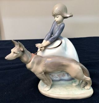 Lladro “not So Fast” Porcelain Figurine Girl W Shepherd Dog 1533 - Signed