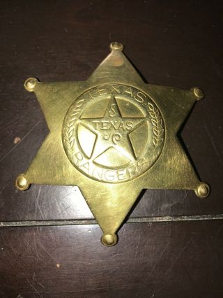Rare Vintage Texas Rangers Antique Brass Star Badge From The 70 