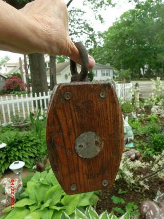 Vintage Wood Iron Pulley Wooden Old 3 Inch Wheel Antique