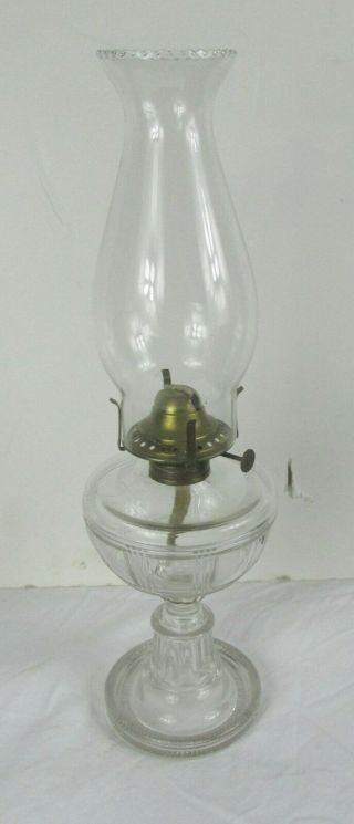 Antique Pattern Glass Oil Kerosene Lamp Saucer Base Brass Burner