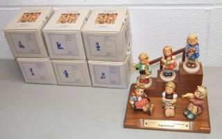 Vtg Hummel " Happy Kinderspiel " 6 Figurines Set (, Wood Display) W/boxes