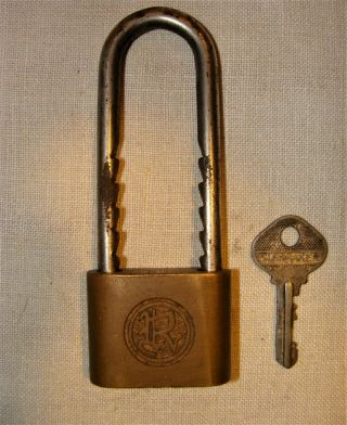 Vintage Reese Brass Long Shackle Padlock With Key Full Release Shackle