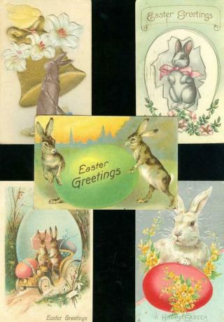 5 Postcards - Easter Rabbits
