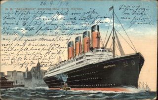Steamship Ss Aquitania York City 1914 Postcard