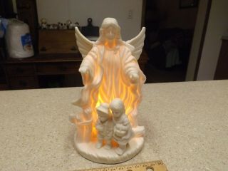 Guardian Angel With Children Porcelain White Night Light 7” X 4”