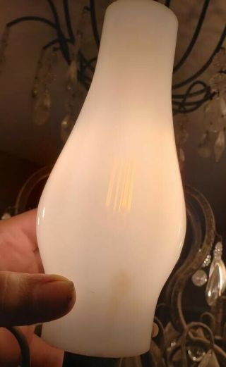 Pair Very Old Hand Made Rare White Milk Glass Lamp Shade Chimneys