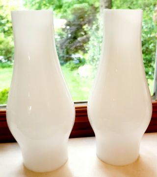 PAIR VERY OLD hand made RARE WHITE MILK GLASS lamp shade chimneys 2