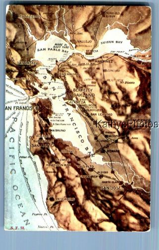 California Postcard A_4902 Aerial View Map Of San Francisco And Coast