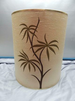 Mid Century Lamp Shade W/palm Branch White Tan Green Decorative