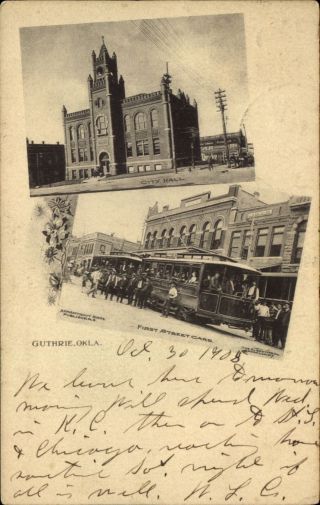 Guthrie Oklahoma City Hall First Street Cars Guthrie Railway 1908 Udb Rpo