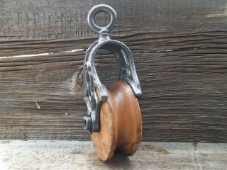 Antique CAST Iron AND WOOD MYERS PULLEY PRIMITIVE BARN ORNATE RUSTIC DECOR FARM 6