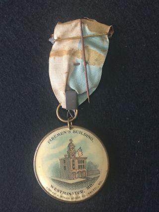 1899 WESTMINISTER MARYLAND FIREMEN ' S CONVENTION MEDAL & POLITICAL BUTTON 4